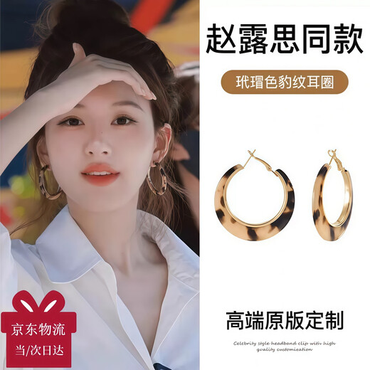 SNQP seaside Hong Kong style blue earrings for women dopamine holiday style earrings niche design retro exaggerated ear clip earrings 1 pair of leopard print hoop earrings about 4cm