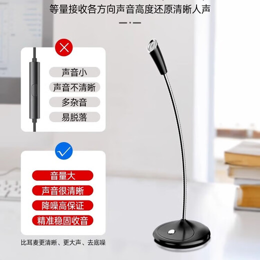 Fashion tribal desktop microphone computer 3.5 wired external microphone USB e-sports online class game voice recording desktop video conference anchor live broadcast external sound card desktop notebook HD version-USB black + headset
