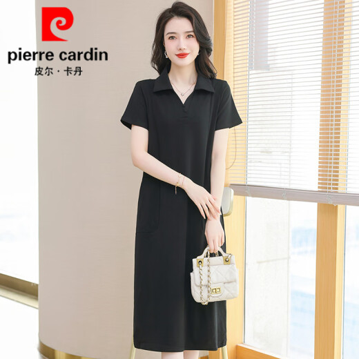 Pier Cardin Polo Neck Vestido de algodón Pure Cotton Women's 2025 Summer Summer Falda de camiseta de moda delgada de moda suelta de moda