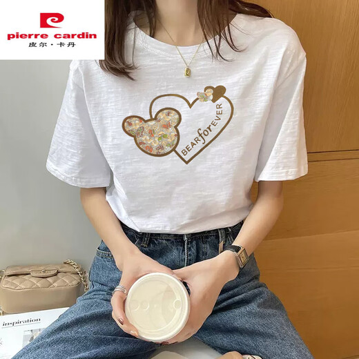 Pier Cardin Bamboo Conjunto de algodón Blanco Camiseta de manga corta para mujeres en verano 2025 Nuevo delgado de algodón suelto Top Ins 6210 White XL