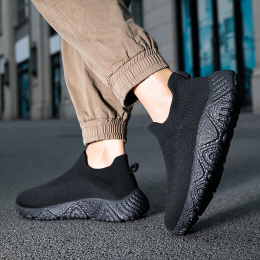 Sockenschuhe Herrenweicher Sohle Leichtes Männerschuhe warm und Samt -Sprungschuhe atmungsbezogene lässige Schuhe ein Fuß Fauler Sneakers 898 Black Single Layer 42