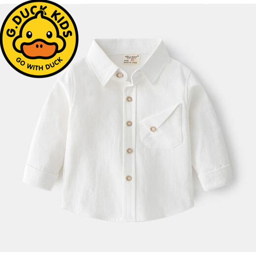 G.duck children's shirt boys' long-sleeved velvet autumn and winter new white boys' cotton shirt plus velvet style jacket white shirt 130 cm