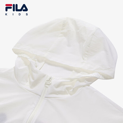 FILA children's sun protection clothing 2025 autumn new loose hooded woven top for boys and girls, cloud mushroom white-WT 140