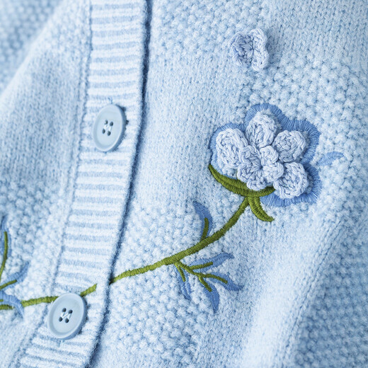 Inman pastoral chaqueta de suéter bordado tridimensional 2025 otoño suave y cómodo cárdigan de punto a cuadros casual azul claro s