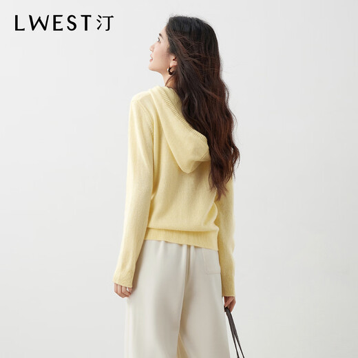 L.WEST 100% Wool Sweater Women's 2025 Winter New Hooded Pullover Design Slim Sweater Yellow XL 120-135Jin Jin equals 0.5 kg