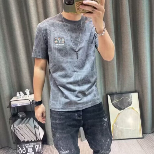2025 summer new trendy brand full of cartoon printed short-sleeved T-shirt for men slim and trendy versatile short T-t shirt QP Lu Erjiu829 white L