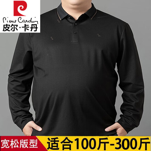 Pier Cardinte large size men's long-sleeved T-shirt middle-aged and elderly daddy suit spring and autumn style slim and fat plus larger loose POLO shirt top F9928 black 4XL 190 suggestions 190-210Jin [Jin equals 0.5 kg]