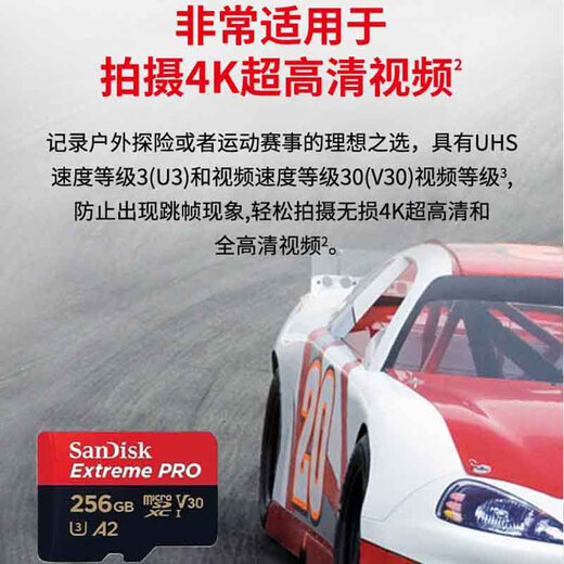 闪迪SanDisk闪迪存储卡TF手机卡高速记录仪大疆无人机gopro推荐内存卡4K视频拍摄单反无人机闪存卡 256G高速TF卡