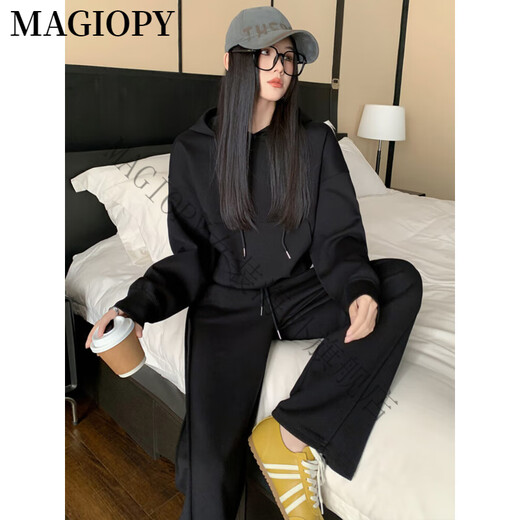 Magiopy International Luxury High-End-Marke Mode modische altersreduzierende Freizeitsportanzug für Frauen 2025 Spring Lose koreanische Version Grüne Kapuzenhellgrün zwei-teiliger S-Set (100 Jin [Jin ist gleich 0,5 kg]))