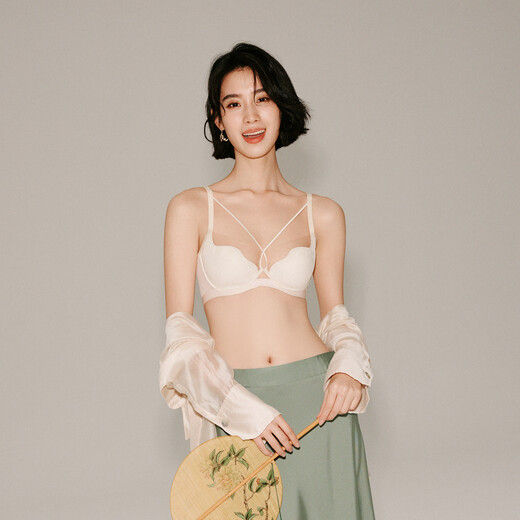 Evis [Mist Cup] Invisible lace large breasts and small and thin underwear for women without traces, soft steel ring bra side-received breasts, apricot white M/160 (suitable for 70ABCDE, 75ABC)