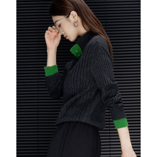 Demana Cloud Breathing Sheep Wool Winter Temperament Stand Collar Half Cardigan Color Block Sweater Soft Stretch Tibetan Meat Knitted Sweater Top