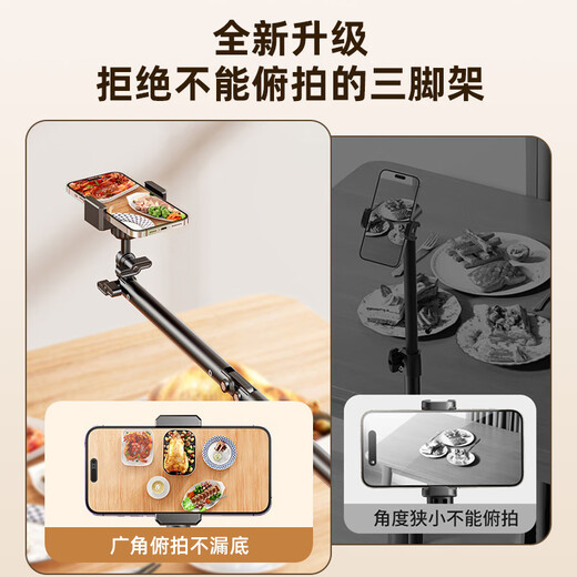 嘉柏兰手机支架落地直播支架懒人支架床头拍摄多功能俯拍可伸缩调节追剧拍视频万向支撑架 2.1米【碳素钢】手机夹+悬臂杆