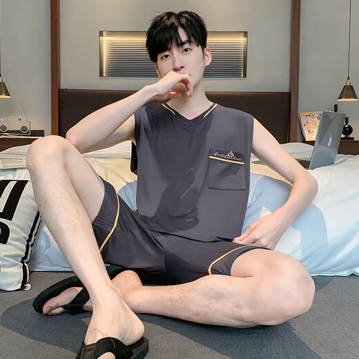 Dugu jialuo modal pyjamas vestige masculin glace de soie d'été sans manches mince adolescente étudiante étudiante de grande taille de vêtements de maison