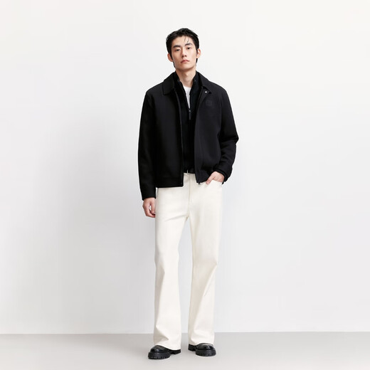 JACK&JONES 25-year men's autumn jacket men's zipper lapel short jacket men's black knitted casual long-sleeved top E43 pure black XS (165)