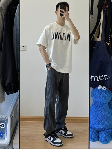与狼共舞EOOY 冰丝薄款休闲裤男款夏季男生直筒牛仔高街vibe长裤子T恤 灰色5012 伞兵裤 S