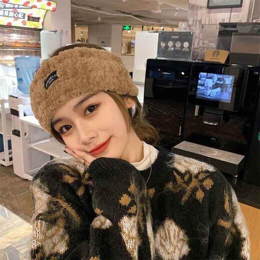 Menglisha winter confinement hairband women's new hair accessories thickened plush warm wide-brimmed hairband forehead protector hairband hairpin headdress patch hair band black trend warm 56-58cm