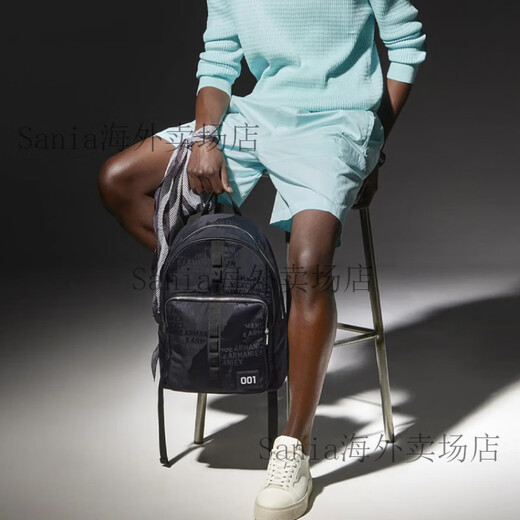 阿玛尼（ARMANI）EMPORIO简约时尚休闲通勤百搭日常织物双肩包男款蓝色拼黑色 基础装(包+防尘袋)