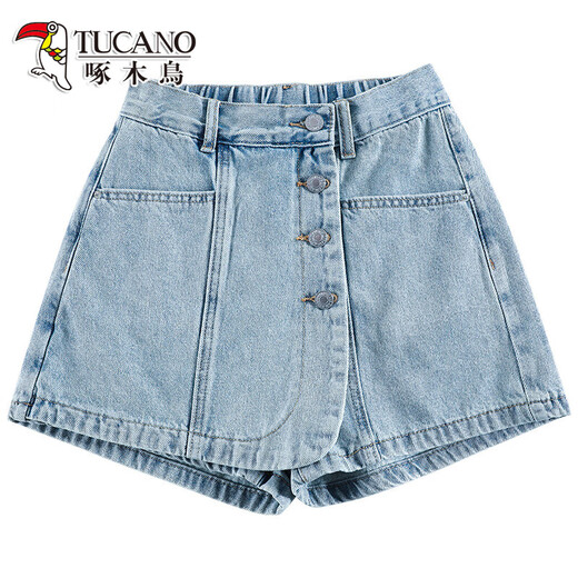 Color de luz de carpintería de color pantalón de mezclilla de cintura alta para mujeres en el verano 2025 Nuevo a la línea A de la cadena de cadera de la cadena de la línea A pantalones de falda M [sugerido 95-110jin [Jin equivale a 0.5 kg]]]