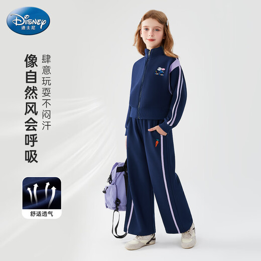 Disney Girls Suit Spring and Automne Fashionable Sportswear Suit Fashionable Girl Coat Pants Rabbit Officier de police Navy 160