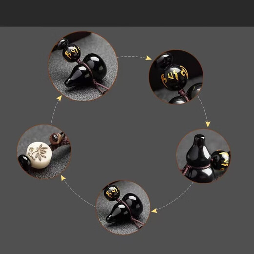 Obsidian gourd pendant keychain Fulu Lotus accessories pendant mobile phone wallet car key pendant jewelry Ping An large size