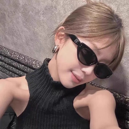 迦图鲮官方正品复古猫眼墨镜女感Jennie窄框眼镜新款潮防gm太阳镜 经典黑-美式辣妹欧美风