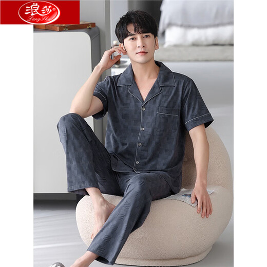 Langsha Pure Cotton Herren-Heimkleidung für Herren-Pyjama für die Sommer-Kurzarmhose mit großer Hose für Häuser für die Kleidung im Freien für 691 m [empfohlen 100-120 Jin [Jin ist 0,5 kg]]]