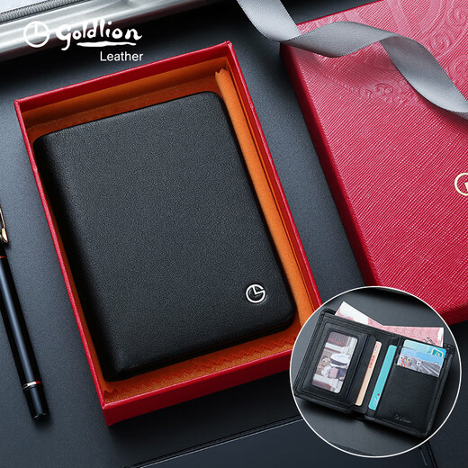 Goldlion Wallet Herren echtes Leder Kurzes dünnes Kuhladen-Leder-Leder-Clip Multifunktion weicher Leder-Männer Brieftasche A (Schwarz)