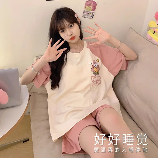 Xushansi pajamas women's cute short-sleeved two-piece set for summer new thin casual Korean version breathable plus size home clothes for outdoor wear 679 green dinosaur M Recommended 80-90 Jin [Jin equals 0.5 kg]