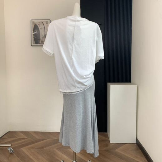 Après lundiv cou blanc t jupe de queue de la taille haute de taille en été féminine