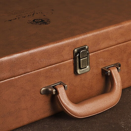 Art Bird high-end retro leather red wine gift box double wine packaging box empty box wide version elegant and general style Retro double brown horizontal handle wide version elegant and luxurious