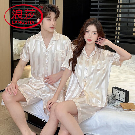 浪莎（LangSha）加大码300斤情侣睡衣女夏季短袖冰丝薄款肥大宽松男士家居服套装 单套冰丝  679 L 男(90-120斤)