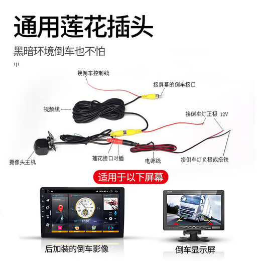 Xianyu AHD ultra-clear reversing camera ultra-wide angle 1080P ultra-high-definition starlight night vision car rear view full-color image four-light high-definition AHD720P/1080P