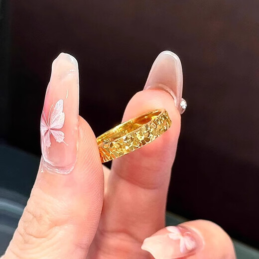 Chuhuang Broken Ice Ring 9999 Pure Gold Silver-filled Solid Ring Gold Shop Same Style Couple Ring as Gift for Girlfriend 2.4mm Width - US Size 6