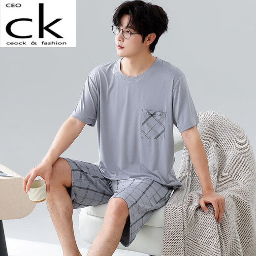 CEOCK莫代尔睡衣男士夏季短袖短裤家居服青年薄款休闲宽松大码 6623 L