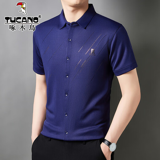Woodpecker Mulberry Silk Shirt à manches à manches à manchettes Men Stérophié Santé sans ironique Contrôle Casual Meanf Loose Malfveved Shirt 6626 Mécanical bleu Shirt à manches courtes L 170 Suggestions 116-131Jin [Jin est égal à 0,5 kg]