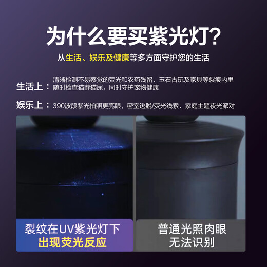 Deli Wood's lamp, purple light, fruit and vegetable identification, cat moss, jade, antiques, 390 tobacco detection, anti-counterfeiting money detection pen, flashlight