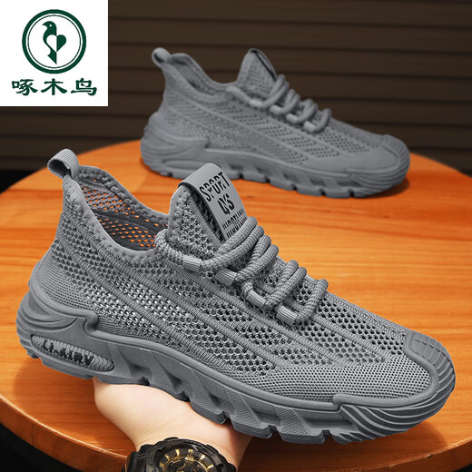 Woodpecker broken size breathable mesh bread head sandals sports running soft sole hollow hole shoes men AQ9221 black sports shoe size 42
