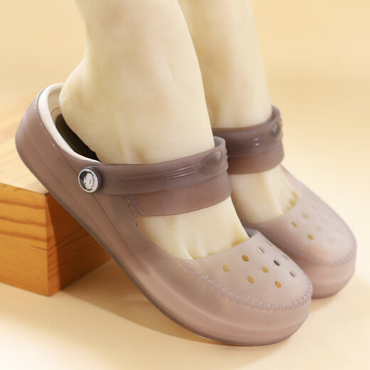 GPHF Japanese thick-soled soft-soled clogs for women in summer, wedge-heeled non-slip beach sandals, jelly-heeled slippers for outer wear, tea gray 35, suitable for feet of size 36