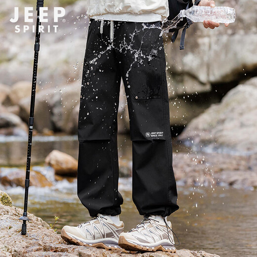 JEEP SPIRIT Jacket Pants Men's Spring and Autumn Outdoor Waterproof Overalls Men's Fashion Loose Casual Sports Pants Men's Black 2XL