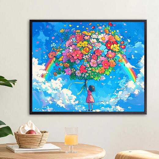 三栖虎宫崎骏系花卉数字油画diy手绘画画填色丙烯油彩涂色填充油画 X9734 3040色块较小不好画油画套餐+L