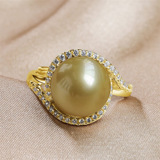 Queen of Pearls South Sea Gold Beads Ring Fashionable Saltwater Pearl Ring Birthday Gift 10-11mm