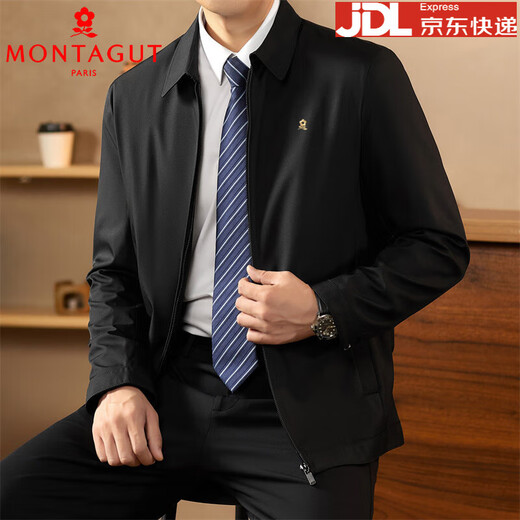 Montagut jacket men's spring and autumn 2025 new middle-aged high-end brand black lapel civil servant administrative jacket black M 170 recommended 100-120 Jin Jin equals 0.5 kg