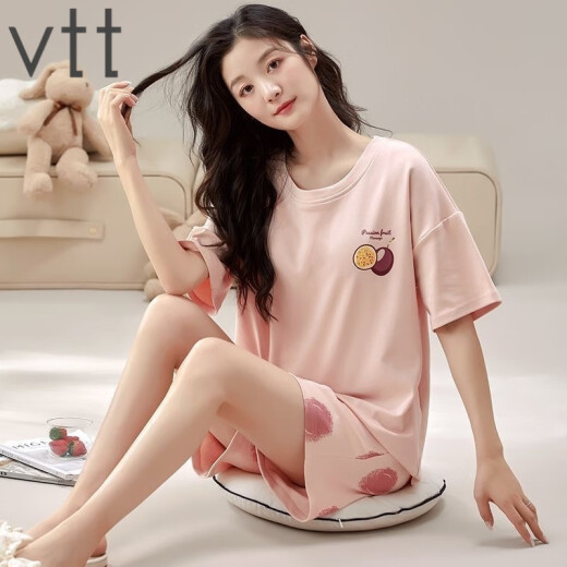 
VTT new pajamas with chest pads for summer women's short-sleeved shorts two-piece suit casual cartoons for home wear V short-sleeved suit: WP1047 M