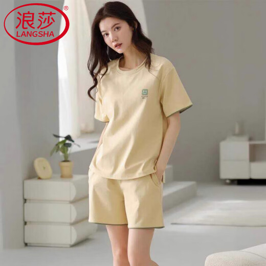 Langsha Light Luxury Pyjamas für Frauen im Sommer Baumwolle kurzärmelige Shorts Einfacher lässiger Baumwollstil für Outdoor-Kleidung Z9856 M 80-100jin [Jin entspricht 0,5 kg]