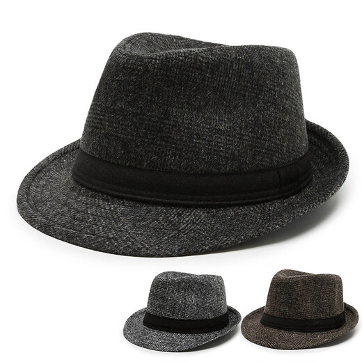 
Autumn and winter Shanghai beach big brim hat men's top hat Korean style trendy black woolen hat versatile retro British casual hat black one size