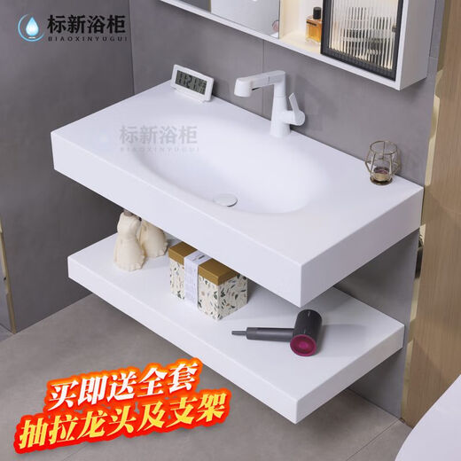 可丽耐肤感一体盆酒店风浴室柜组合上下层洗手台洗漱池一体盆定制 双层不含镜柜826-70直角挡水沿