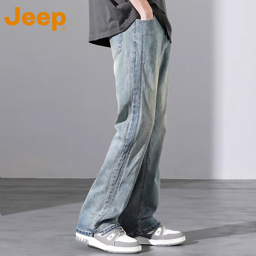
JEEP [Light Luxury Series] Jeep High Street Micro Flare Jeans Men's Loose Straight-Piece Slim American Pants 9901 Nostalgic Blue - Style Regular M _[115-130Jin[Jin equals 0.5 kg]]