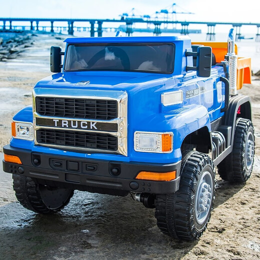 Jingxuan children's remote control four-wheel truck children's electric dump truck can seat a large four-wheel toy vehicle automotive engineering card yellow 12V10 battery leather seat electric dump truck four-drive