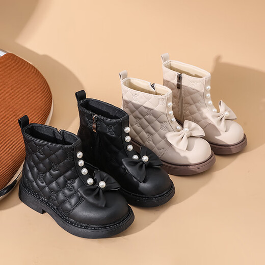 Mädchen Boots Kinder Martin Boots Herbst und Winter neuer Stil kleiner Mädchen Prinzessin Kurzstiefel Baby Lederstiefel Schüler modische Single -Stiefel Beige 28