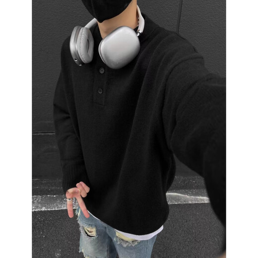 Yiran's new sweater for men in autumn, American Henry, lazy style, cleanfit, fashionable bottoming top for men, light gray XL, recommended 115-140Jin Jin is equal to 0.5 kg